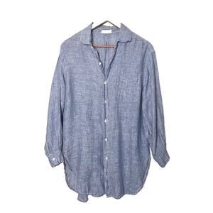 CP Shades Long Sleeve Button Front Tunic Shirt Sz XS Blue Chambray 100% Linen